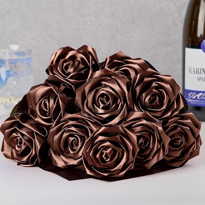 1-1/2 Inch Wide Brown Satin Ribbon, 50 Yards Solid Polyester Fabric Ribbon for Roses Making, Gift Wrapping, Valentine's Day, Wedding Decorations, Crafts, Bows