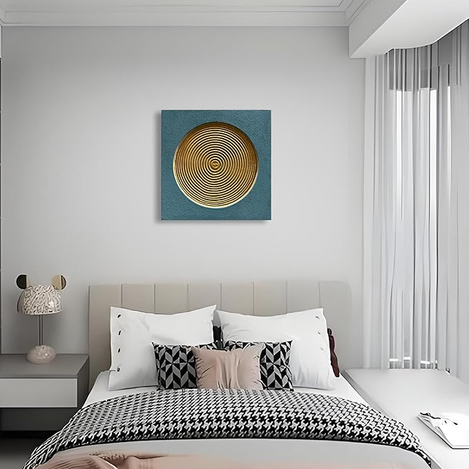 Art Hand-Painted Abstract Oil Painting with Golden and Blue Textures, a Three-Dimensional Thick-Textured Art Piece for Decorating The Wall Surface, 24x24 inches