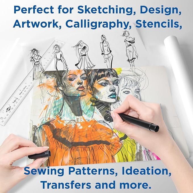 ALVIN 55W-L Lightweight Tracing Paper Roll, White, Suitable with Ink, Charcoal, Felt Tip Pen, for Sketching or Detailing - 36 Inches x 50 Yards, 1-inch Core