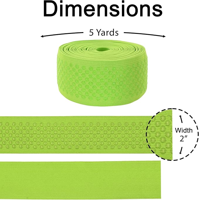 Mandala Crafts 2 Inch Elastic Silicone Gripper Tape for Clothing - 5 Yds Dotted Non Slip Elastic Band for Sewing - Lime Green Silicone Flat Fabric Stretchy Ribbon Straps