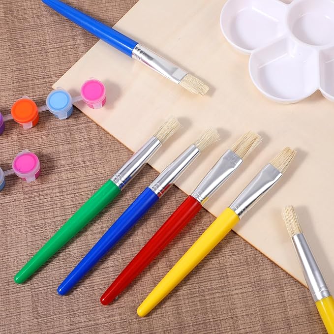 64 Pcs Paint Brushes, Colorful Round and Flat Paint Brushes, Round/Flat Large Painting Brush, Washable, Easy Clean and Hold, for Beginners, Enthusiasts, Acrylic Oil Watercolor Gouache