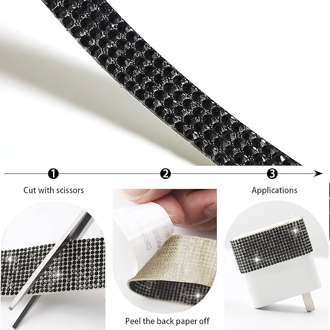 4 Rolls Self Adhesive Crystal Rhinestone Ribbon Diamond Bling Tape with 2 mm Rhinestones Strips Sticker for Arts Crafts Wedding Birthday Party DIY Event Car Phone Decoration (Black)