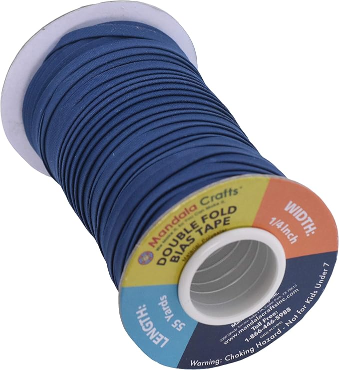 Mandala Crafts 55 Yards 1/4 Inch Navy Blue Double Fold Bias Tape for Sewing - Bias Binding Tape for Quilting Binding, Hemming, Seam, and Fabric Piping