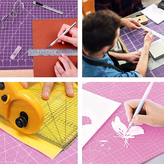 TCAIRG Self Healing Cutting Mat 18 inchx12 inch Non-Slip PVC Double Sided 5-Ply A3 Art Craft Rotating Mat,Sewing Crafts Hobby Fabric Precision Scrapbooking Project(Pink/Purple)