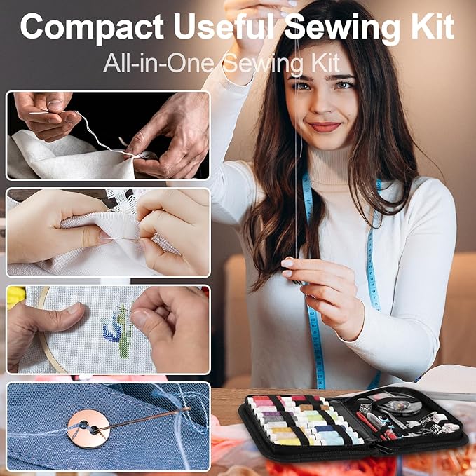 MIXCOOL Sewing Kit for Adults, Beginners, Needle and Thread Kit, Portable Sewing Supplies, Contains Thread, Scissor, Needles, (Grey, M)