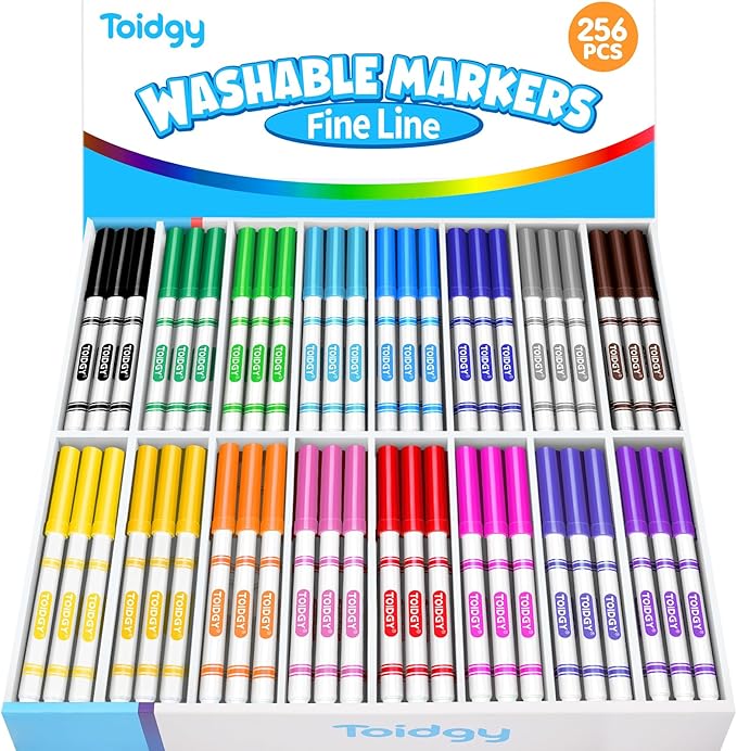 256 PCS Washable Markers for Kids, Colored Markers Bulk for School, Thin Marker Set in 16 Assorting Colors, Fine Line Marker with Conical Tip, Back to School Supplies, Classroom Must Haves