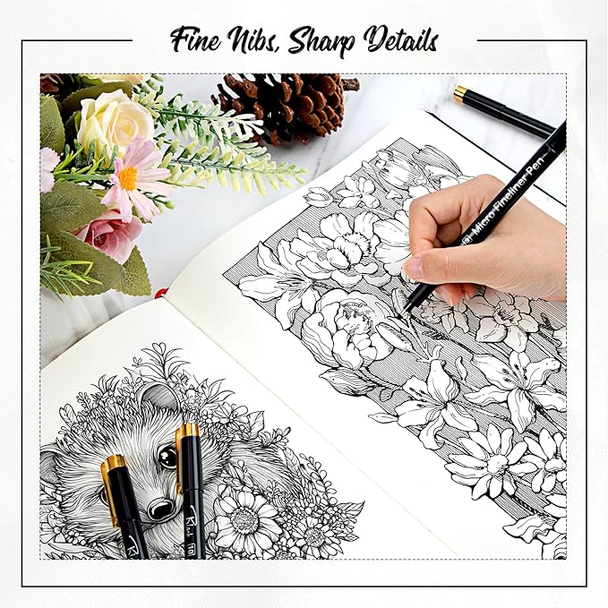 16 Black Micro Drawing Fineliner Art Pens for Calligraphy, Zentangle, Sketching, Manga & Anime, Bullet Journaling,Professional Artwork, Multiliner Archival Ink Waterproof Pen