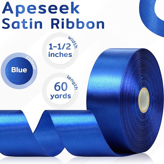 60 Yards Blue Ribbon 1-1/2 Inch, Solid Royal Blue Satin Ribbon for Gift Wrapping, Crafts, Flower Bouquet, Wedding, Baby Shower, Festival, Christmas, Halloween