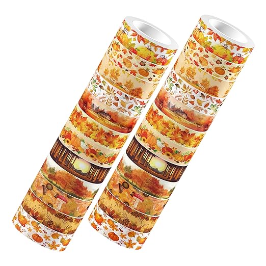 12 Rolls Fall Washi Tape, Autumn Maple Leaves Pumpkin Masking Washi Tape Fall Harvest Decorative Tape Sticker for Scrapbook, Journal, DIY Craft, Gift Wrapping, Card Making