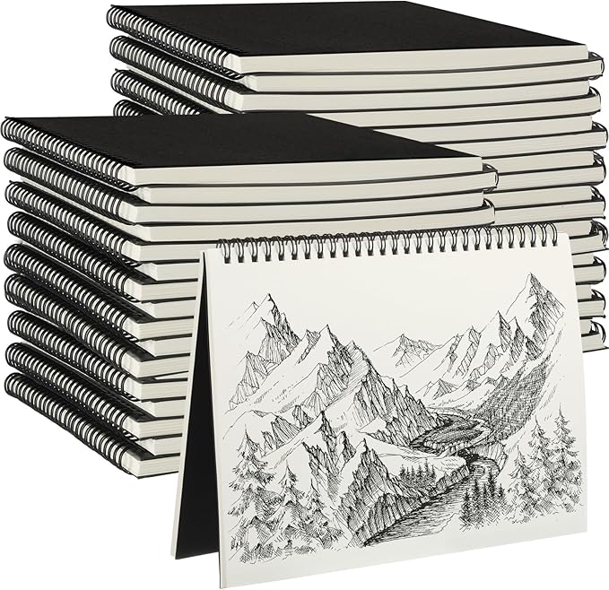 Gueevin 36 Pack Sketch Books Bulk 7.5 x 10 Spiral Bound Sketch Pads for Drawing Hardcover 60 Sheets Bulk Sketchbooks for Artist Adult Art Supplies Pencil Pastel,100gsm (Black)
