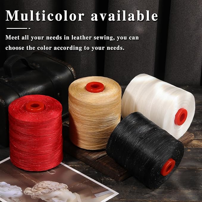 BUTUZE Waxed Thread, 880Yards Leather Thread for Hand Sewing, 210D Flat Waxed Cord Heavy Duty String for Book Binding, Sewing Shoes,Leather Craft, Bracelet Making -White