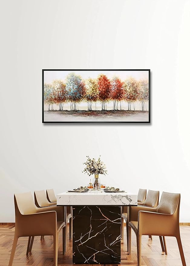 Tiancheng Art, 24x48 Inch Modern Abstract Painting Oil Hand Paintings Tree 3D Hand-Painted On Canvas Acrylic Frame Wall Art Colorful Forest Box Table Hanging Wall Decoration