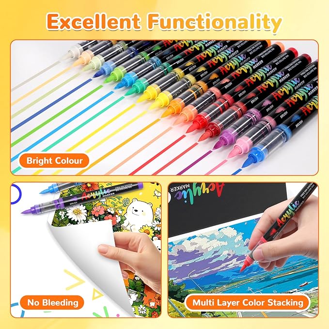240 Colors Acrylic Paint Markers Brush Tip, Automatic Ink Control Acrylic Paint Pens Waterproof Acrylic Markers Set for Christmas Decorations, Stone, Wood, Glass, DIY & Art Supplies