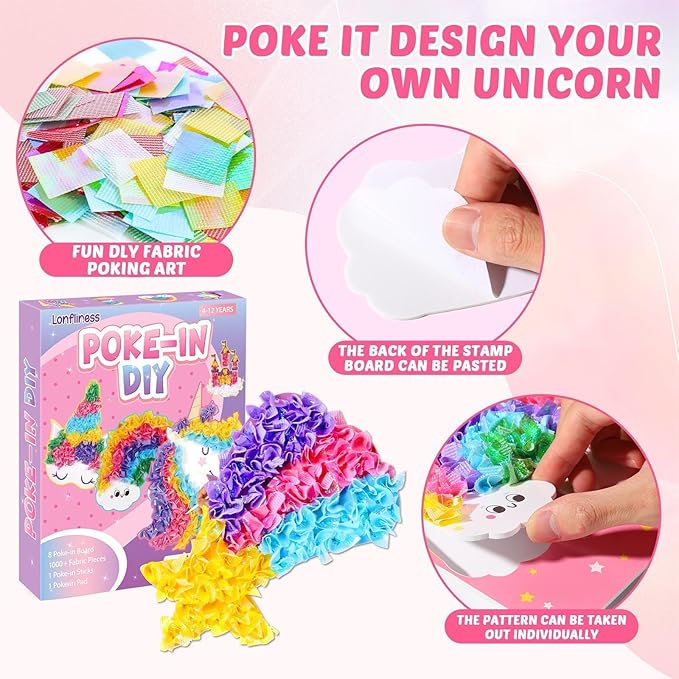 8PCS Poke-in Craft and Art Kit for Kids No-Mess Fabric Sewing Art Girls Boys 4-12 Puzzle Puncture Painting DIY Toy Gifts for Creative Activity Game Birthday Party (Unicorn)
