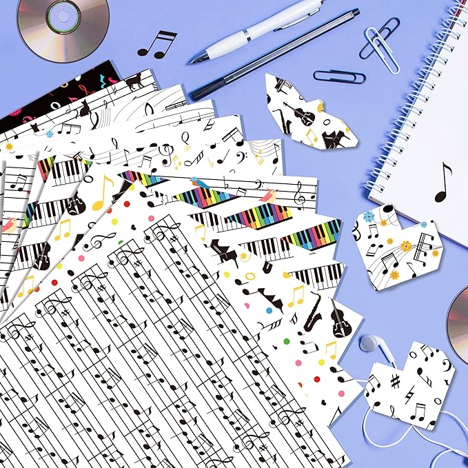 24 Sheets Musical Notes Scrapbook Paper Pad Double-Sided Black White Music Themed Pattern Decorative Craft Paper for Card Making Photo Album Journal DIY Craft, 11.8'' x 11.8''