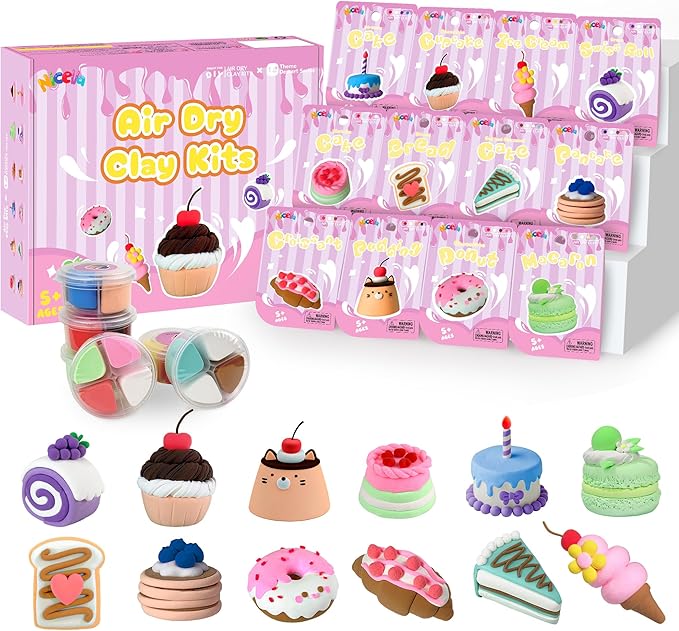 Air Dry Clay Kit, 12 Cakes Modeling Clay for Kids, Model Magic with Sculpting Tools and Tutorials, Safe & Non-Toxic, DIY Arts & Crafts School Projects, Home Party Favors for Boys & Girls