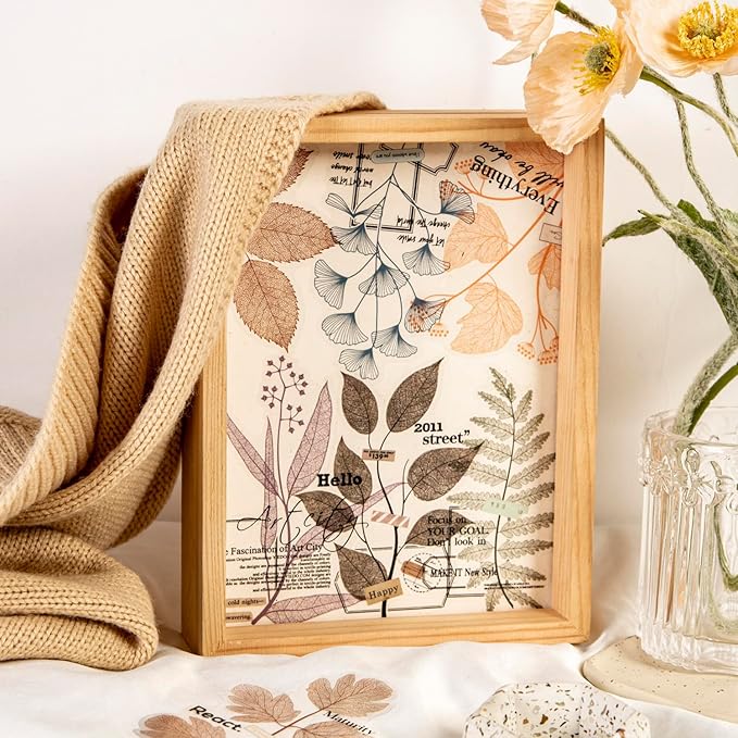 Yoksas 120Pcs Large Nature Plants Leaf Veins Stickers - Clear Waterproof Fallen Botanical Leaves Stickers for Scrapbooking,Junk Bullet Journal