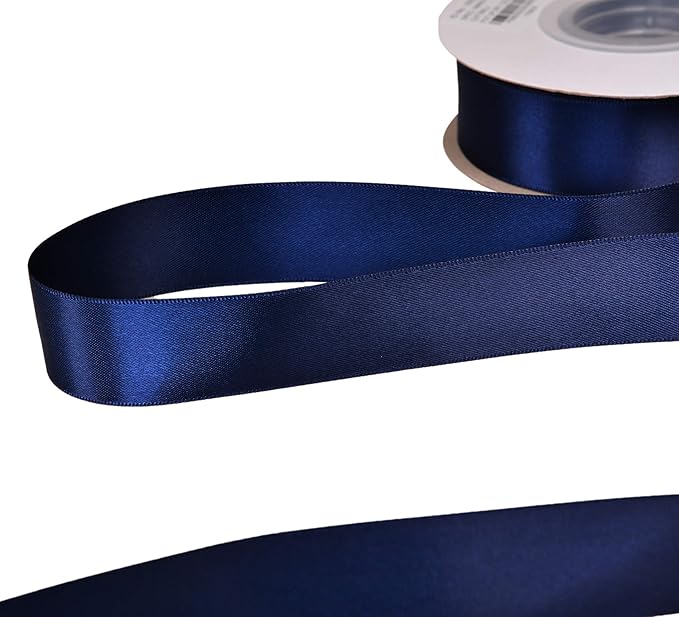 YAMA Navy Blue Double Face Satin Ribbon - 1 Inch 25 Yards for Gift Package Wrapping,Floral Design,Hair Bow Clip Making,Crafting,Sewing,Wedding Decor, Navy