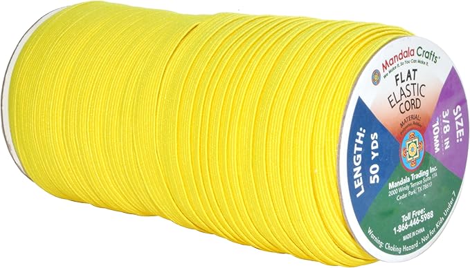 Mandala Crafts 10mm 50 Yds Roll of Yellow Elastic Bands for Sewing - 3/8 Flat Elastics Cord - 3 8 Inch Braided Stretch Straps for Crafting