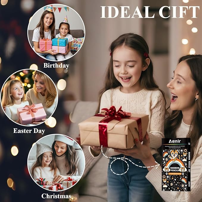 Stocking Stuffers Art Supplies,12 Colors Rainbow Pencils, Multi Colored Pencils Set for Adult Coloring, Professional Art Supplies for Artists, Perfect Easter Basket Stuffers & Gifts.