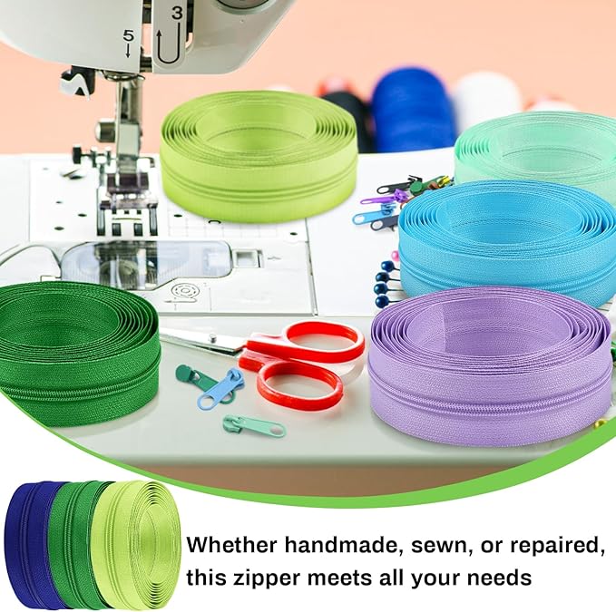 DOITEM 31 Yards / 28 m 10 Pieces Sewing Zippers #3 Nylon Coil Zippers Assorted Zipper for Sewing with 40 Zipper Sliders for DIY Tailor Sewing Crafts Supplies, 10 Color