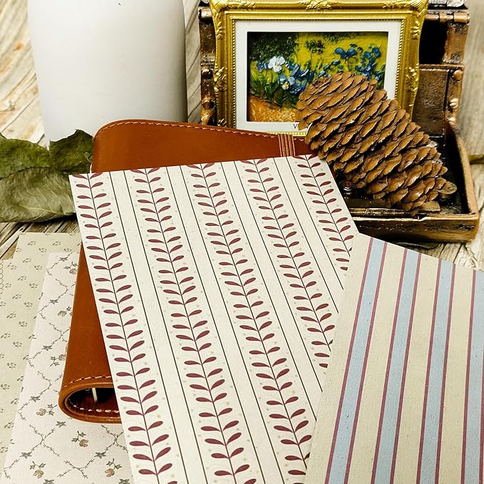 Scrapbook Paper,16 Sheets 4.1x5.8 Inch Vintage Stripe Style Scrapbook Supplies,Single-Sided Vivid Origami Decoupage Paper for DIY Crafts, Card Making, Art Journaling