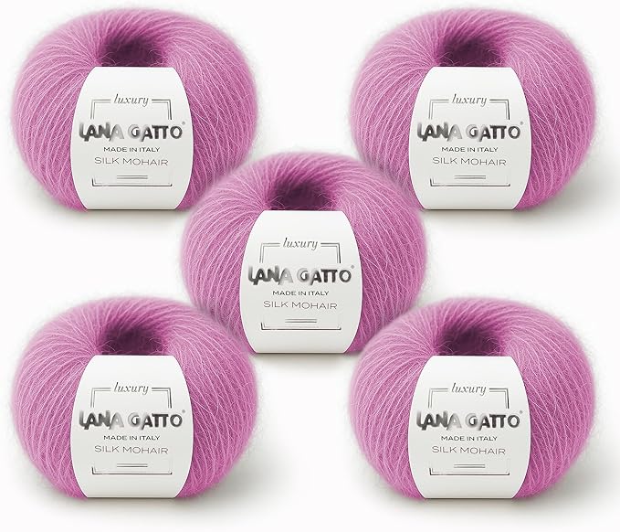 5 Skeins, Silk Mohair Luxury Yarns, Premium and Soft Blend for Knitting and Crocheting, Made in Italy (Pink - 30484, 5)