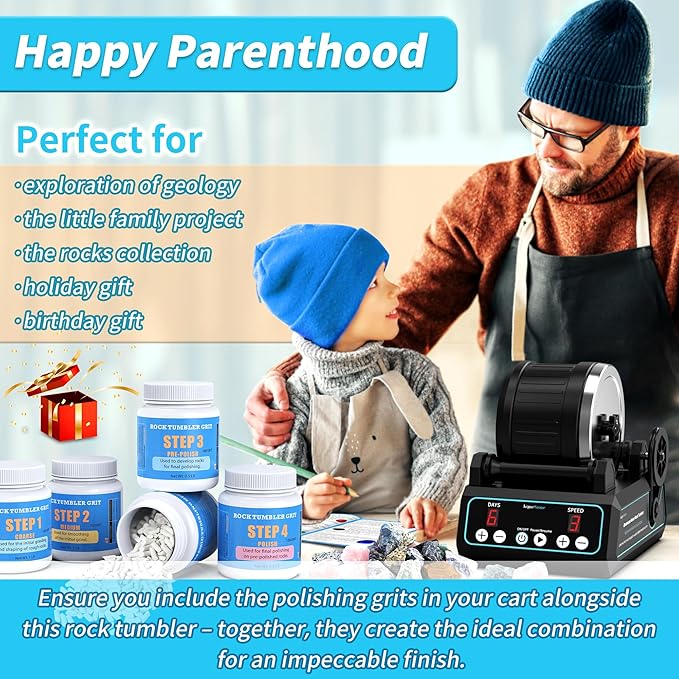 K1 Pro Professional Cutting-Edge Brushless Motor Advanced Rock Tumbler Polisher Kit, Large 2.5Lb Barrel with 3-Speed & 9-Day Timer, Includes All Accessories, Ideal Gift for Adults & Collectors