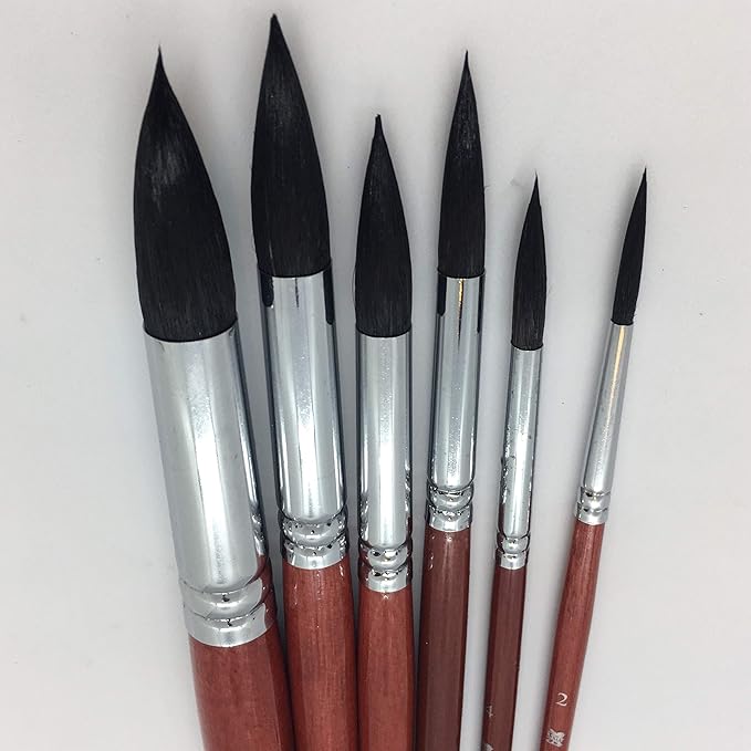 XDT#960 Round Watercolor Artist Paint Brush 6 Piece Set Medium Soft Mixed Goat Extra Long Handle #2#4#6#8#10#12, Mop Style Paint Brush for Watercolor & Acrylic & Oil