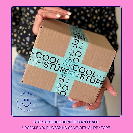 Cool Stuff Inside Decorative Packing Tape for Small Business Cute Designer Printed Packaging and Shipping Tape - Turquoise Green Black, 1.88" x 110 Yards (330 feet)