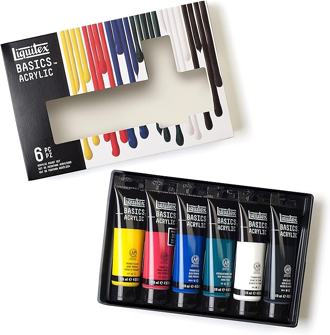 Liquitex BASICS Acrylic Paint Set, 6 x 118ml (4-oz) Tube Paint Set
