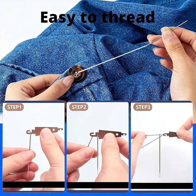 Steel Needles for Hand Sewing, Steel Sewing Needles Kit, 34Pcs Big Eye Steel Needles Set - Long & Thin Handmade Quilting & Sewing Needles Kit for DIY Sewing, for DIY Threaded Projects (31 Pcs)