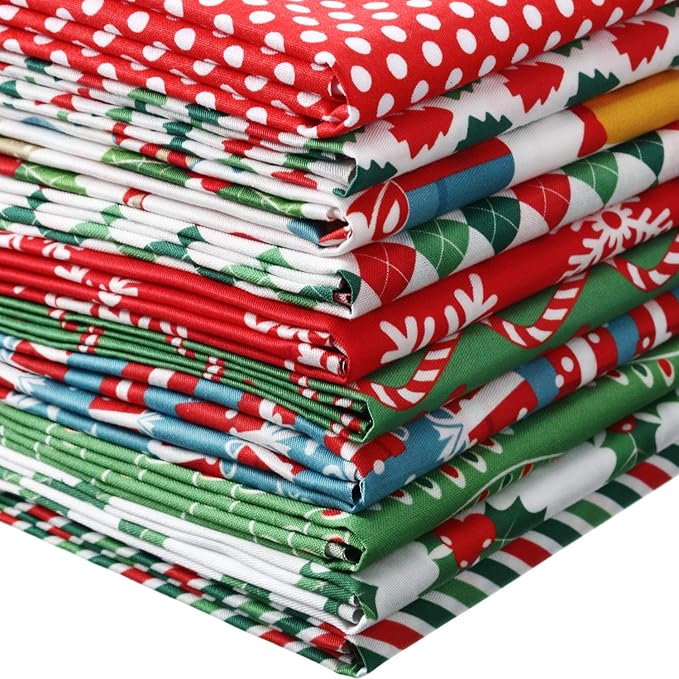 Tatuo 10 Pieces Christmas Cotton Fabric Squares Precut Quilting Patchwork Christmas Snowflake Print Red Green Fabric for Xmas Sewing Crafting DIY Supplies(50 x 50 cm/ 19.68 x 19.68 Inch)