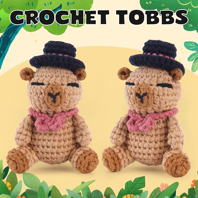 CrochetBox Crochet Kit for Beginners Adults - Capybara Starters Crochet Kit, Beginners Crocheting Kitting for Adults Teen, Craft Gifts with Crochets Yarns, Hook, Step-by-Step Video, Instruction
