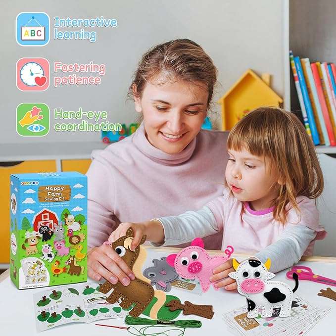 OKOOKO Animal Sewing Craft Kit, Sewing Craft Kit for Kids, DIY Crafting and Sewing Set, Art Craft Kits, Fun and Educational Craft Set, Sew Your Own Felt Animals