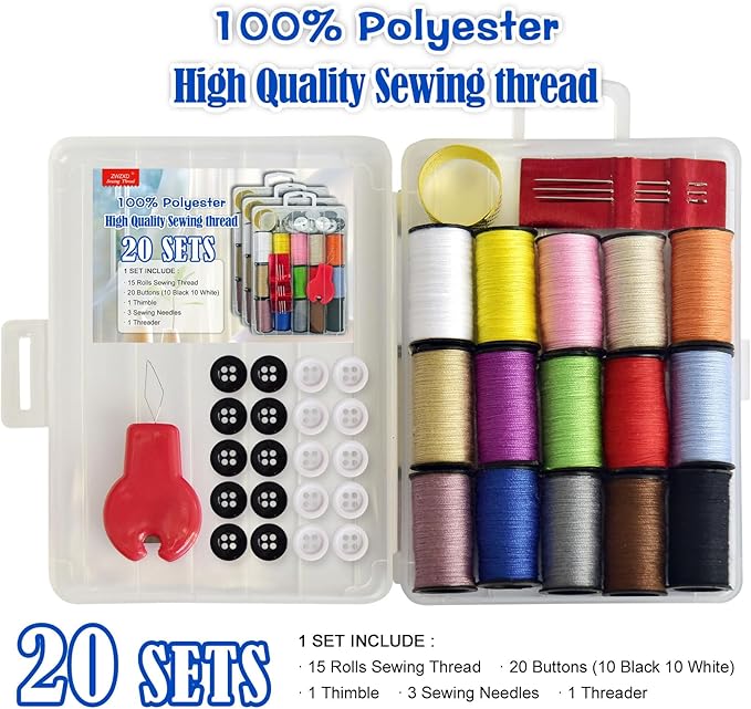 Mini Sewing Kit, Portable Sewing Kit, Portable Travel Sewing Box Kit for Adults Supplies Repair Project (20)