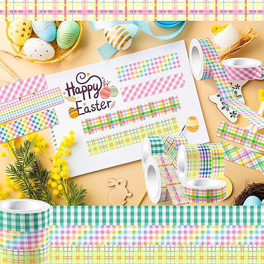 12 Rolls Easter Plaid Washi Tape Set, Colorful Pastel Buffalo Plaid Checkered Masking Decorative Tapes for DIY Craft Scrapbook Journals Easter Gift Wrapping School Supplies Christmas Decor 16.4FT