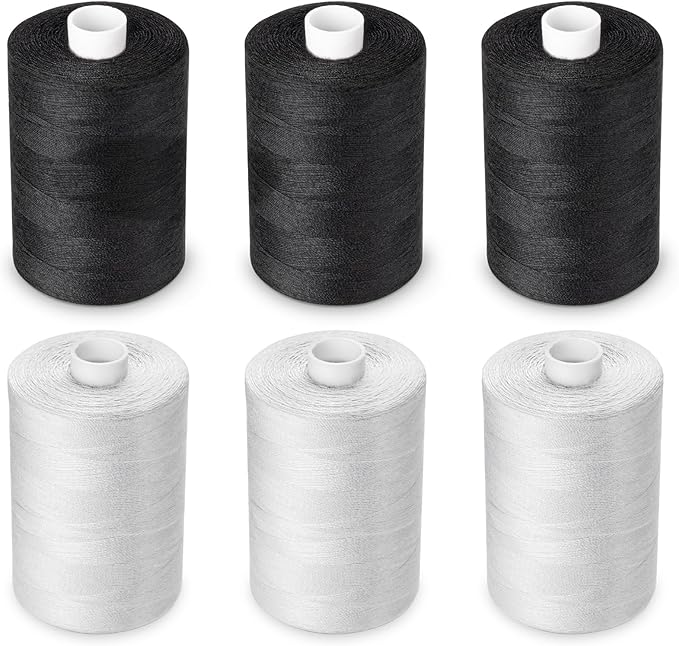 ilauke Sewing Thread, 12 Spool All Purpose Polyester Thread, Each 1000 Yards Sewing Thread for Hand Sewing,Quilting,Sewing Machine, 6 x White & 6 x Black