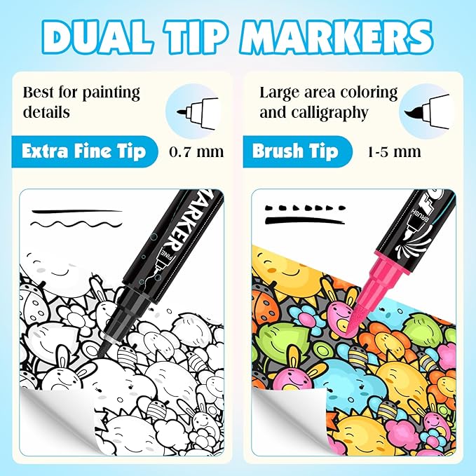 FUMILE 60 Colors Acrylic Paint Markers Dual Tip(Fine and Brush Tip), Acrylic Paint Pens paint Marker for Wood, Rock, Plastic, Glass, Ceramic, Canvas.Acrylic Markers Set for Art.