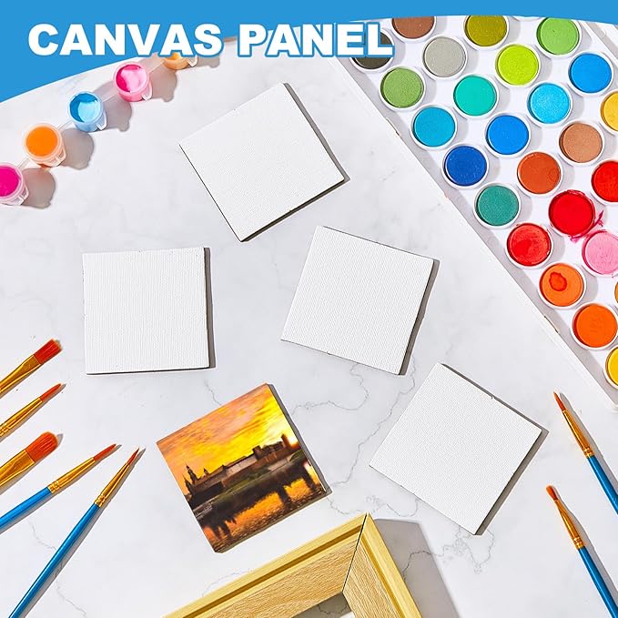Geyoga 48 Pcs Mini Magnetic Canvases for Painting Square Canvas 2.56 x 2.56 Inches Mini Magnet Tiles Paint Stretched Cotton Art Panels Blank White Canvas Boards for Fridge Oil Watercolor Art and Craft