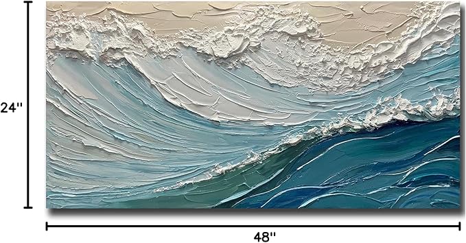 V-inspire Art,24x48 Inch Hand drawn Oil Painting, Modern Home Canvas Wall Decoration - The Surging Waves - Abstract Mural Painting