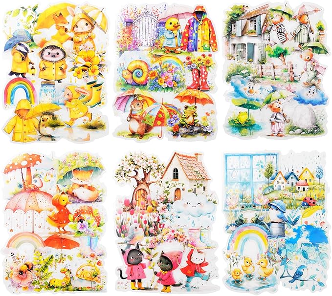 Rain Shelter Animals PET Stickers – 90PCS Whimsical Stickers with Watercolor Animal Designs for Scrapbook, Journal, DIY Crafts, Waterproof