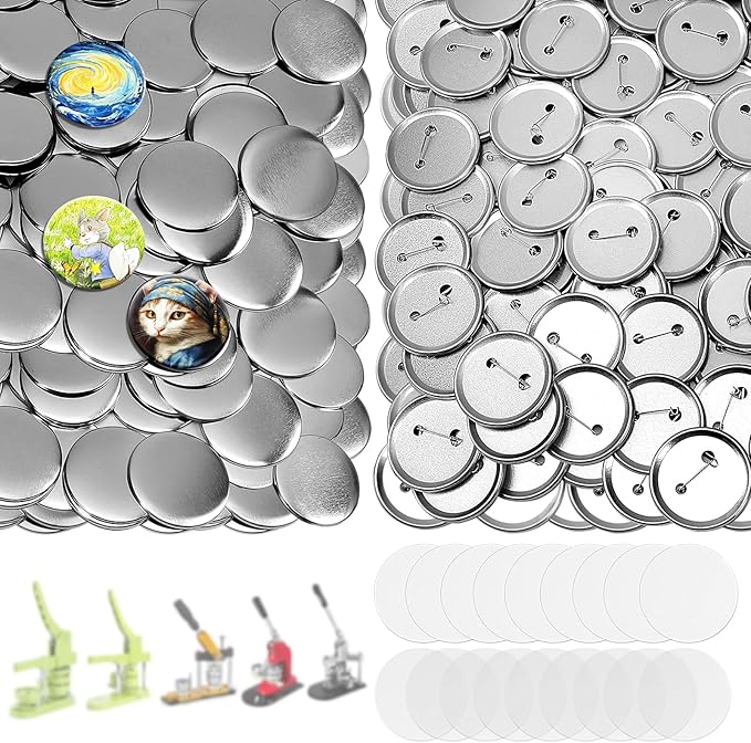 100Set 2.95 Inch Button Maker Supplies, 75mm Approx. 3 Inch Metal Blank Button Badge Parts with Blank Paper& Clear Film for Button Maker Machine, Pin Maker and Badge Press