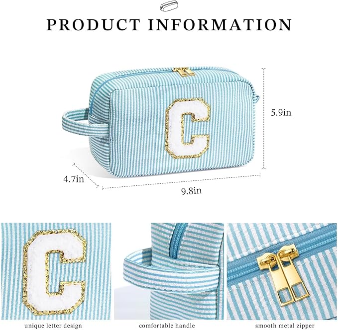 YOOLIFE Birthday Gifts for Women, Personalized Gifts for Women Friends, Initial Blue Makeup Bag I