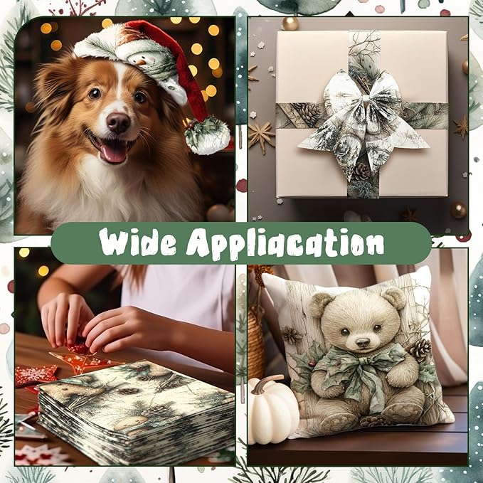 20 Pcs 10''x10'' Vintage Green Christmas Quilting Fabric Square Bundle Snowman Precuts Quiltted Fabric Gingerbread Reindeer Printed Patchwork Supplies for Winter Patchwork DIY Sewing Craft