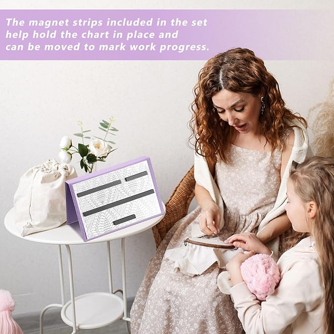 Flutesan 1 Pcs Knitting Pattern Holder Fold up Cross Stitch Knitting Chart Keeper with 4 Pcs Replacement Magnets Magnetic Cross Stitch Accessories and Supplies for Crochet, 13.2 x 9 Inch, Purple