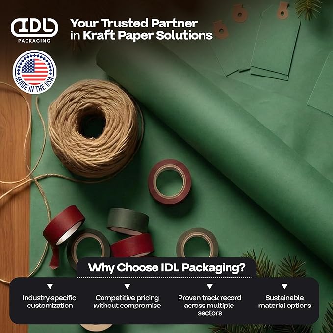 18" x 1200" (100 ft) Green Kraft Paper Roll, Pack of 2 - USA-Made Quality Craft Paper for Gift Wrapping, Kids' Arts & Crafts, School Projects - 100% Recycled, 50 lb Natural Material by IDL Packaging
