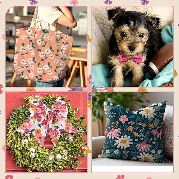 Hahafelt 10 Pcs Retro Floral Quilting Fabric Bundles 20 x 20 Inch Vintage Flower Fat Quarters by The Yard Squares Wildflower Fabrics Precut Patchwork for Spring Summer DIY Sewing Craft Party Decor