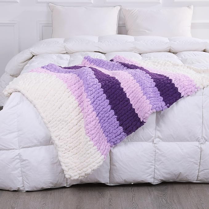 HOMBYS 8 Pack Assorted Chunky Yarn for Crocheting,Super Bulky Large Soft Fluffy Yarn,Plush Fuzzy Yarn,Thick Chenille Yarn for Hand Knitting/Arm Knitting,Purple Gradient(27yds,8 oz Each Skein)