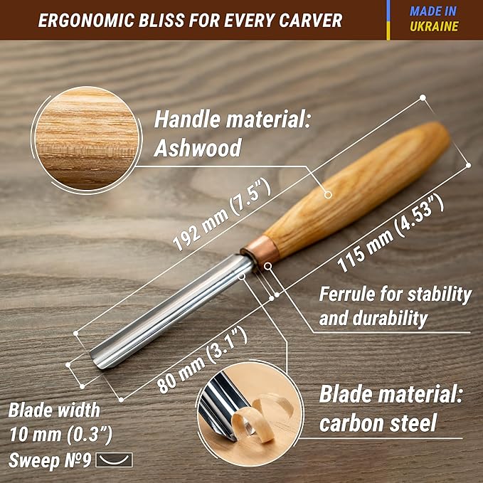 BeaverCraft Wood Carving Gouge K9/10 Woodworking Hand Chisel Compact Wood Carving Knife for Beginners and Profi